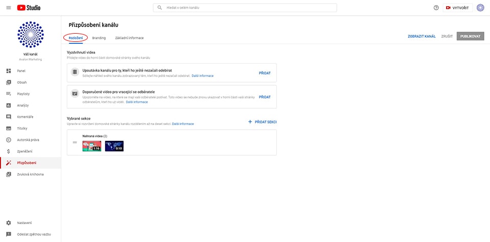 Fotka - Rozložení YouTube kanálu